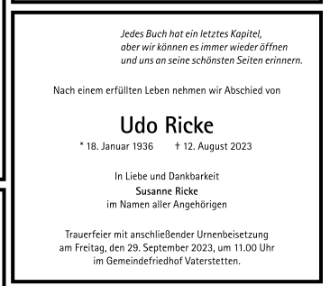 Anzeige Udo Ricke